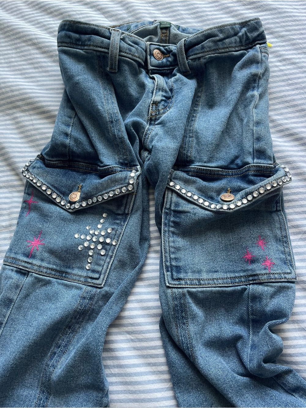 wild fable Blue Embellished Wide-Leg Cargo Jeans